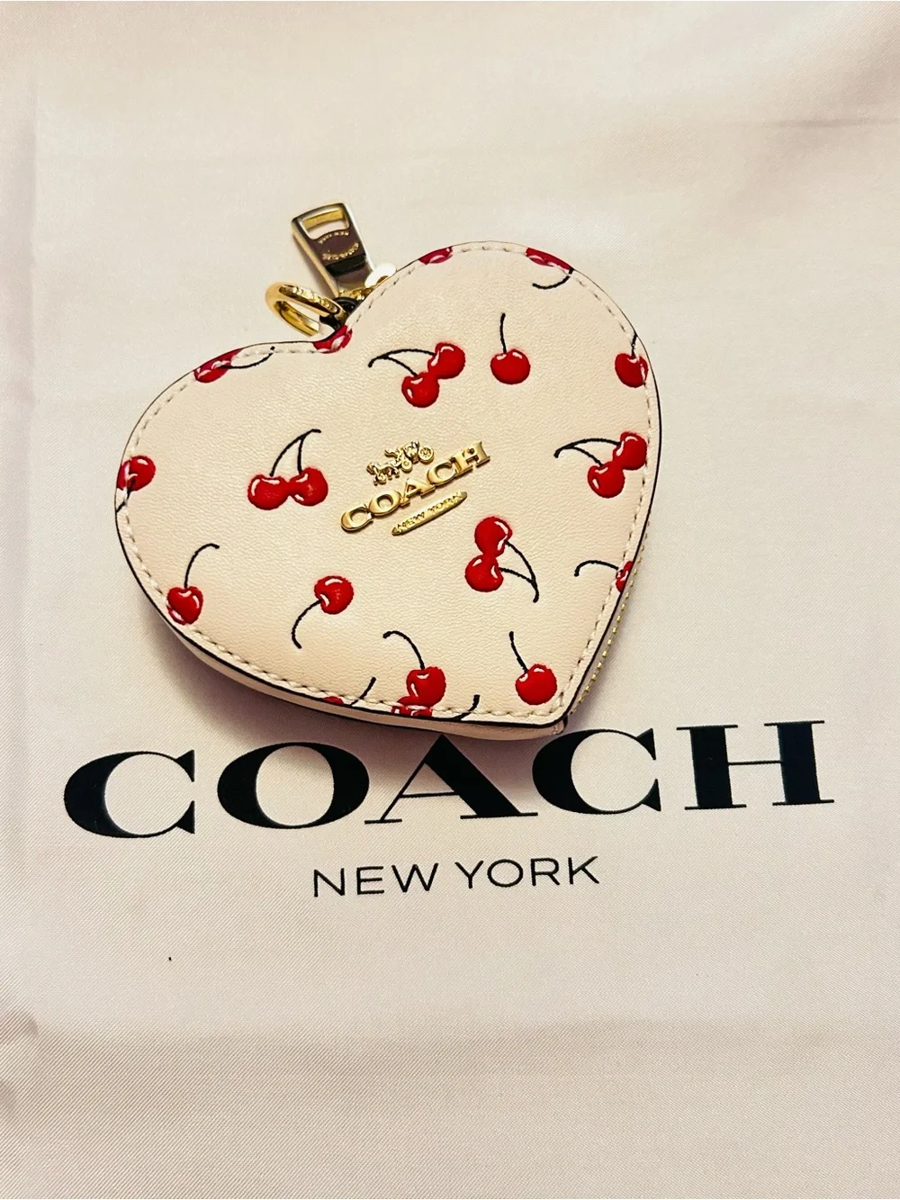 Coach Cherry Heart Coin Purse Wallet Keychain/ Bag Charm